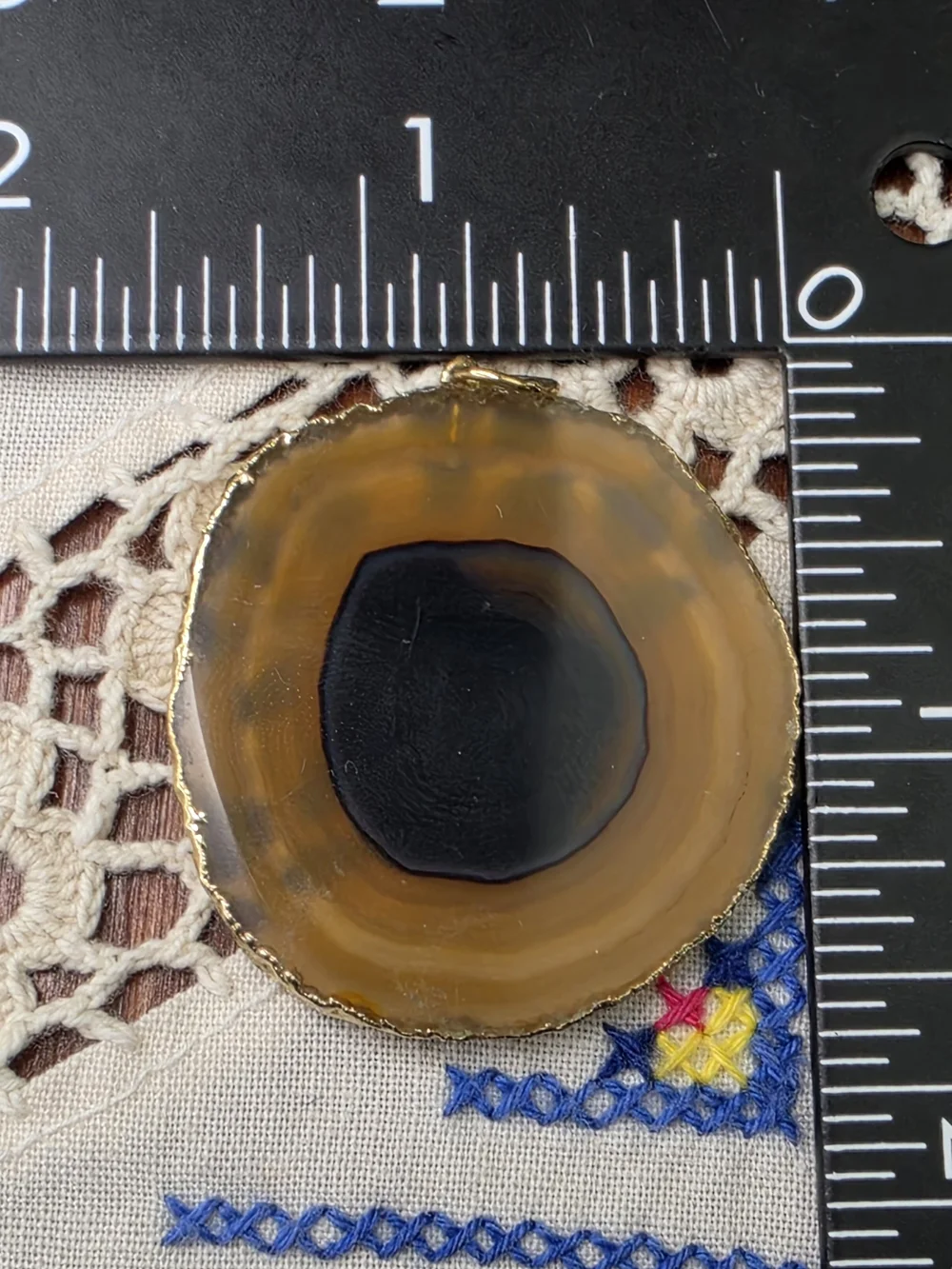 Vintage Brown Black Striped Agate Stone Slice Gold-Edged 1.25